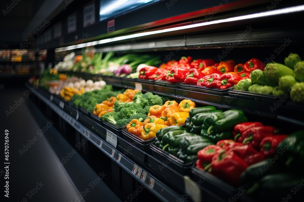 Fruit and vegetables in supermarket generate with Ai