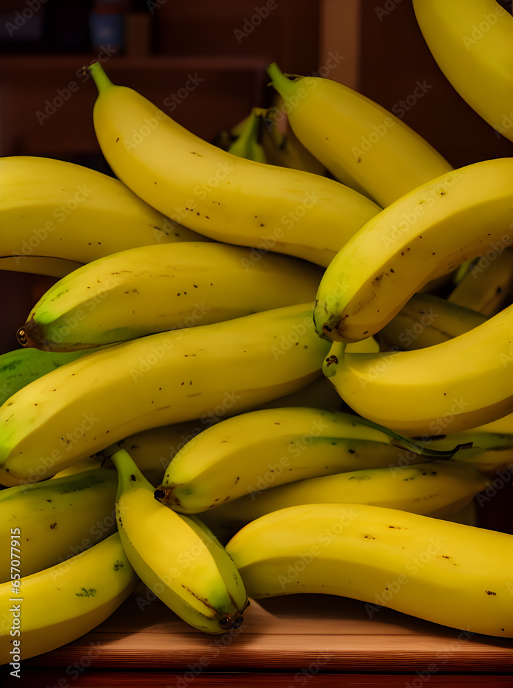 Realistic bananas closeup neutral colors warm lighting