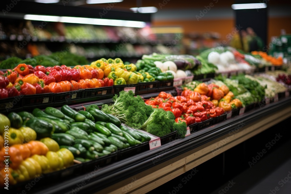 Fruit and vegetables in supermarket generate with Ai