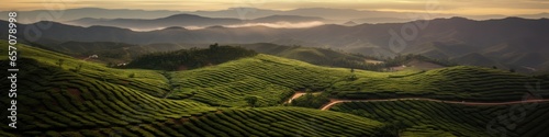 Sunset view of a Brazilian coffee plantation at