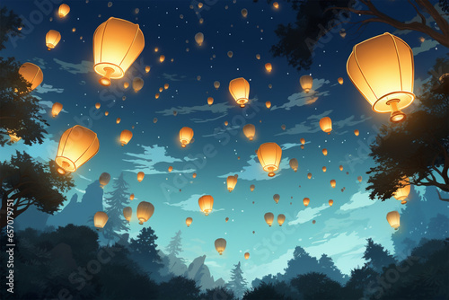 view of the lantern party in the night sky