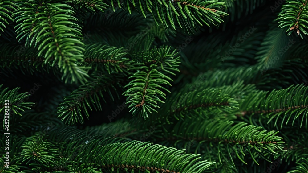 pattern of fir branches in a dense forest or with Christmas or New Year's toys. Emphasize lush greenery and the play of light and shadow on the needles. SEAMLESS PATTERN. SEAMLESS WALLPAPER.