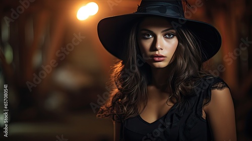 A young woman dressed for Halloween shows a quiet expression.