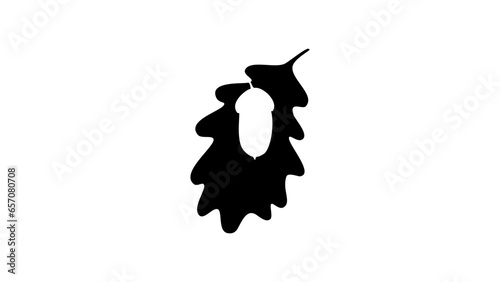 Acorn or oak nut seed, black vector icon