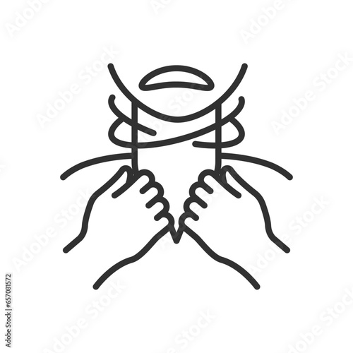 Asphyxiation, linear icon. Persona has opened her mouth and cannot breathe. Anaphylactic shock. Line with editable stroke