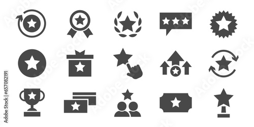 Benefits, award, winner star vector icon set