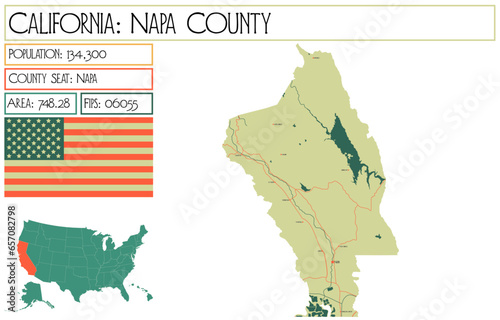 Large and detailed map of Napa County in California, USA.