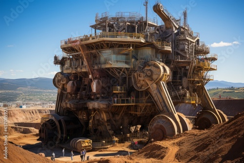Massive dragline excavator at work in a mining operation, Generative AI photo