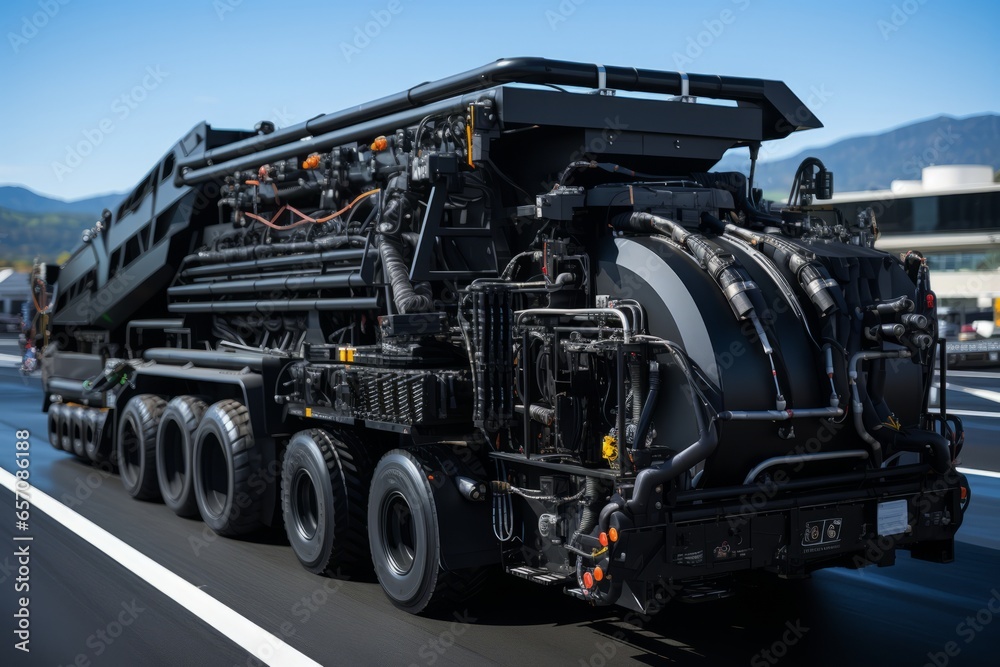 Mobile asphalt plant in operation, producing material for road construction, Generative AI Mobile asphalt plant in operation, producing material for road construction, Generative AI