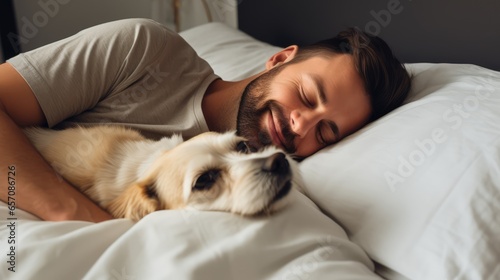 dog sleep with his owner in bed