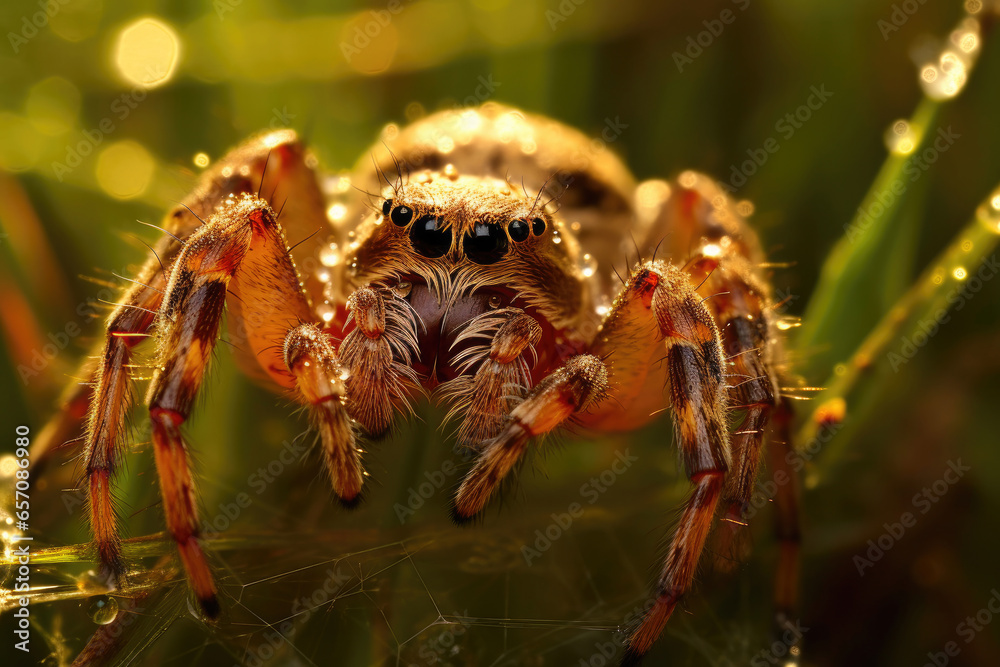 Fototapeta premium Enigmatic Arachnid: Spider in Dawn's Embrace