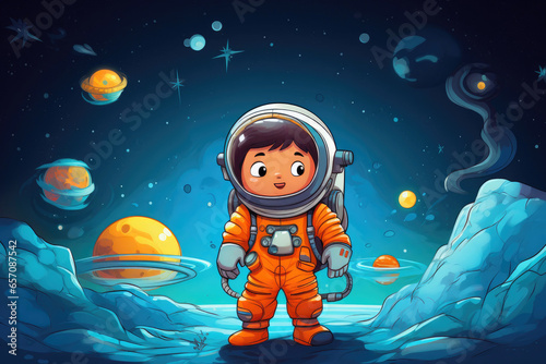 Cartoon Astronauts Exploring the Galaxy