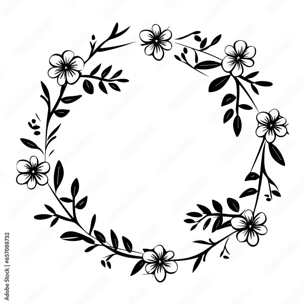 Wreath of wild flowers, Botanical wedding frames with flowers and leaves elements.
