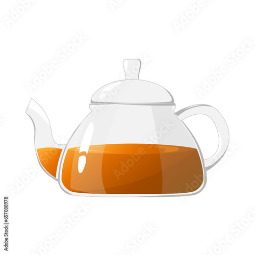 Glass teapot with tea. Transparent glass teapot. Glass tea kettle for boiling water, tableware for tea ceremony at home. Healthy drinks concept