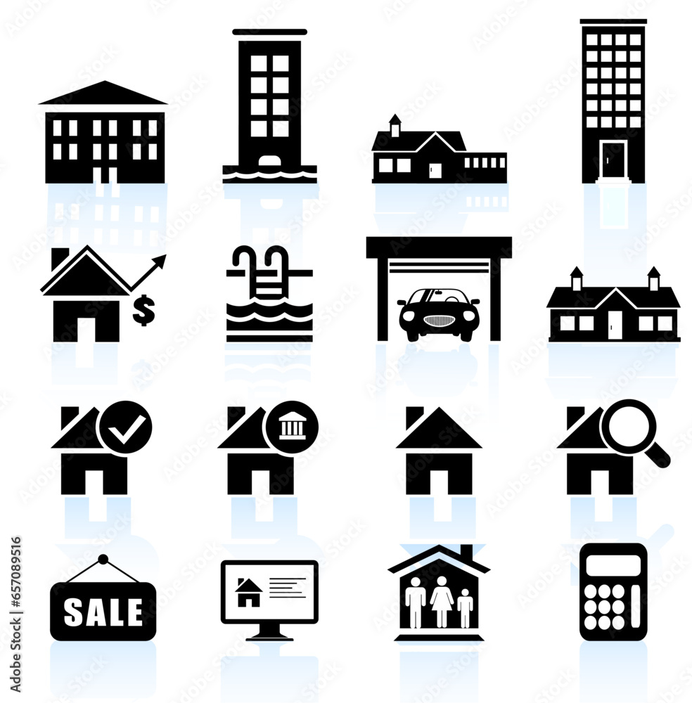 residential real estate black and white icons