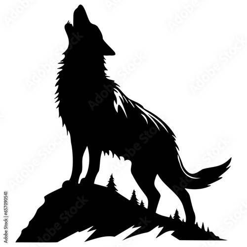 Wolf standing and howling , vector illustration, silhouette of wolf,