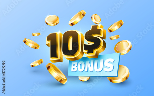 Bonus 10 coupon special voucher, Check banner special offer. Vector illustration