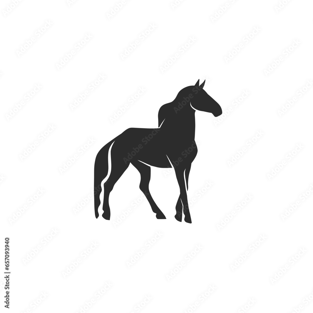 Hand drawn vector abstract horse logo silhouette illustration. Horse logo silhouette. Horse black emblem graphic. Vector animal horse logo symbol icon isolated on white background.