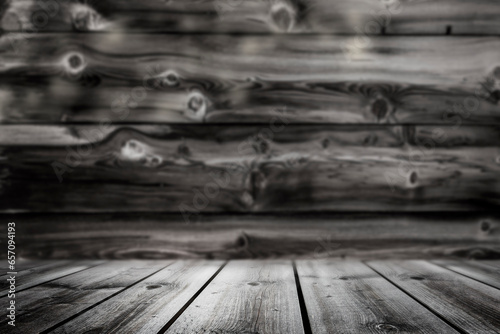 Unscharfer Holzhintergrund mit einem Holztisch