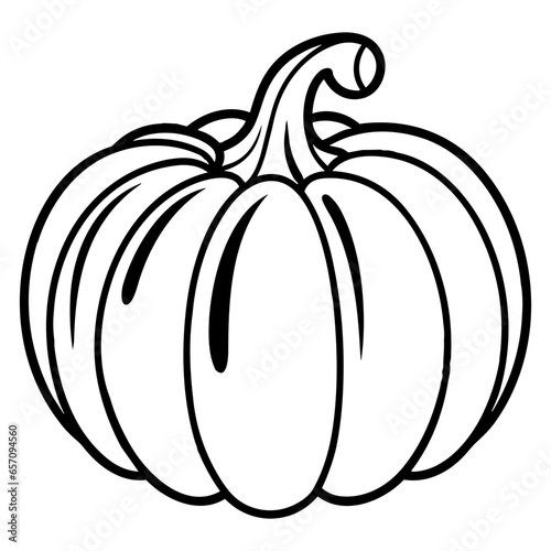 Pumpkin silhouette, Black and White Pumpkin, Halloween or Thanksgiving line art.
