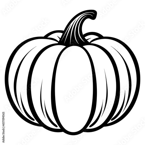 Pumpkin silhouette, Black and White Pumpkin, Halloween or Thanksgiving line art.
