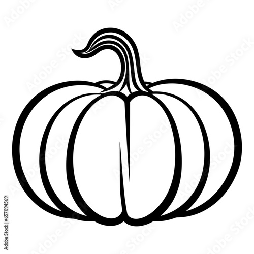 Pumpkin silhouette, Black and White Pumpkin, Halloween or Thanksgiving line art.
