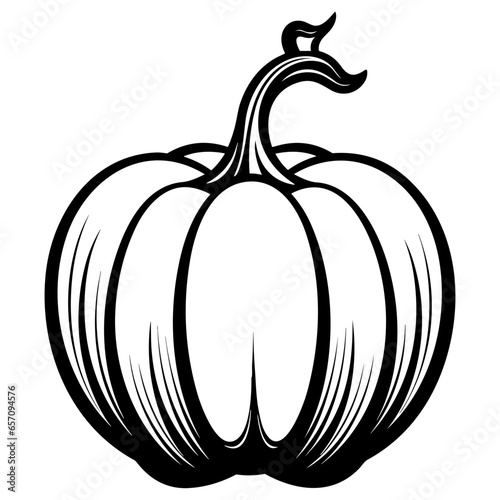 Pumpkin silhouette, Black and White Pumpkin, Halloween or Thanksgiving line art.
