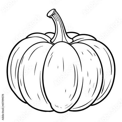 Pumpkin silhouette, Black and White Pumpkin, Halloween or Thanksgiving line art.
