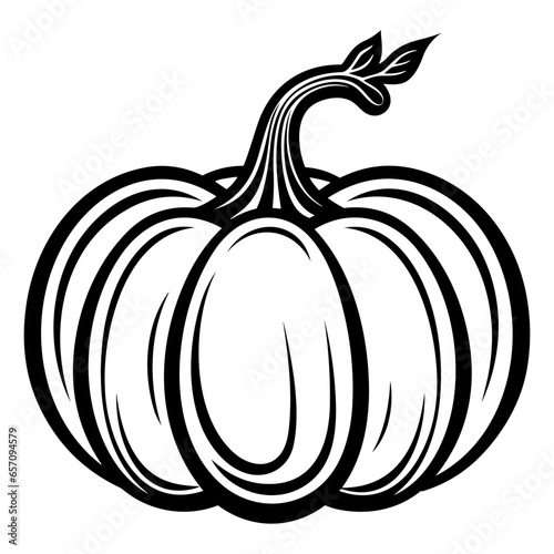 Pumpkin silhouette, Black and White Pumpkin, Halloween or Thanksgiving line art.
