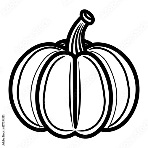 Pumpkin silhouette, Black and White Pumpkin, Halloween or Thanksgiving line art.
