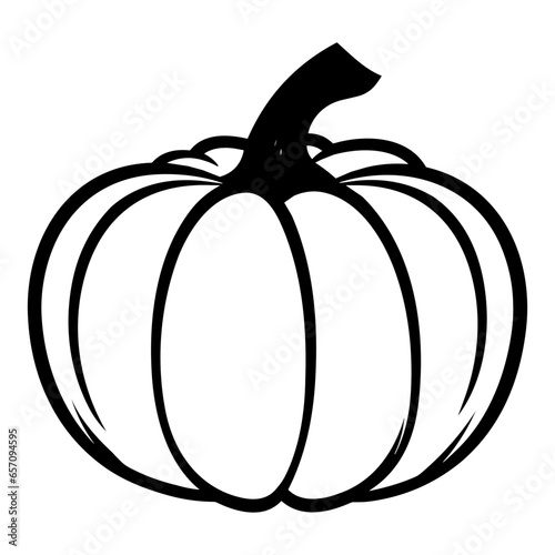 Pumpkin silhouette, Black and White Pumpkin, Halloween or Thanksgiving line art.
