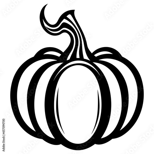 Pumpkin silhouette, Black and White Pumpkin, Halloween or Thanksgiving line art.
