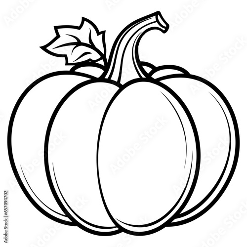 Pumpkin silhouette, Black and White Pumpkin, Halloween or Thanksgiving line art.
