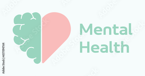 World Mental Health Day. Medicine, psychology, psychiatry. Well-being, feelings, mind, healthy. Emotions, rational thinking, balance, soul, intelligence. Heart and brain concept. Icon, illustration