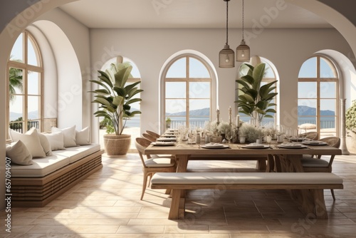 3D rendering of a Mediterranean-style dining room PNG Cutout, Generative AI photo