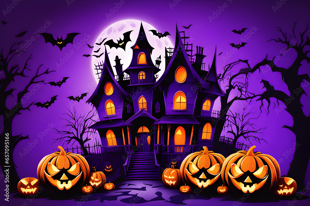 halloween background with pumpkin and bats