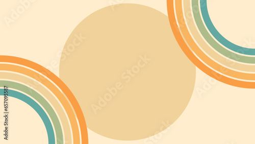 Abstract background of rainbow and sun groovy Wavy Line design in 1970s Hippie Retro style. Vector pattern ready to use for cloth, textile, wrap and other.