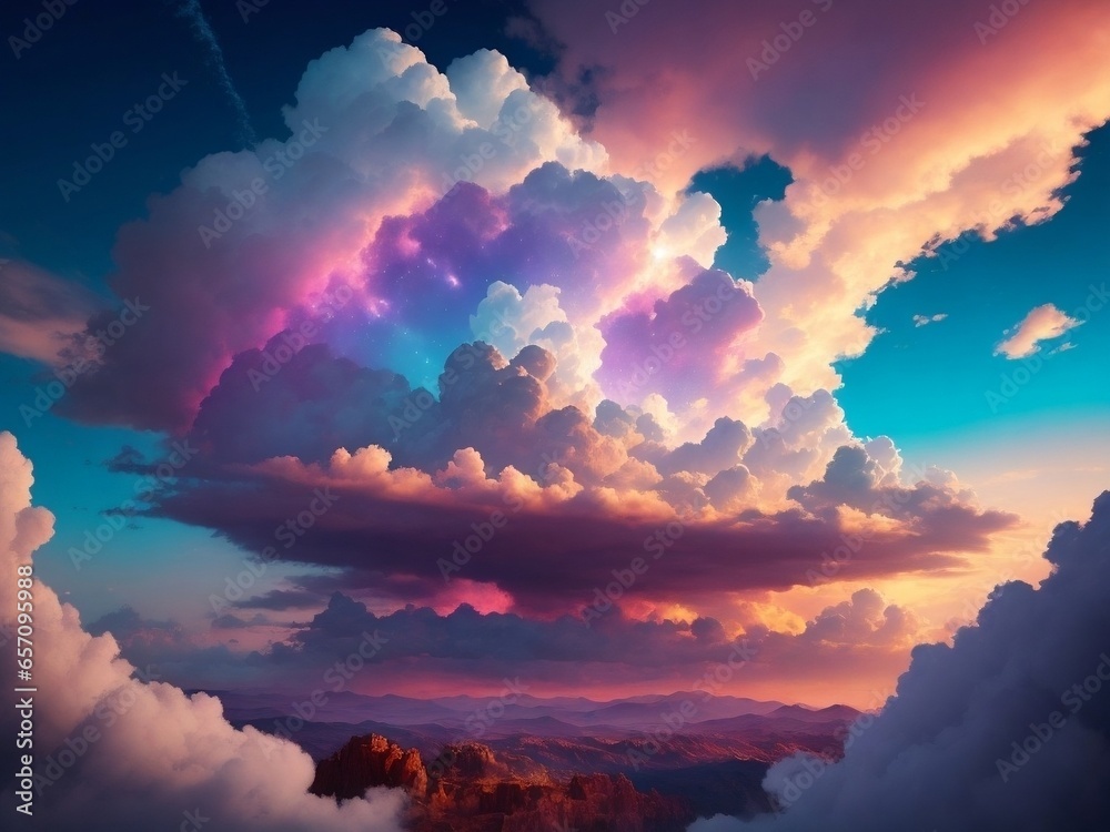 Expansive and Fantastical Sky with Colorful Clouds