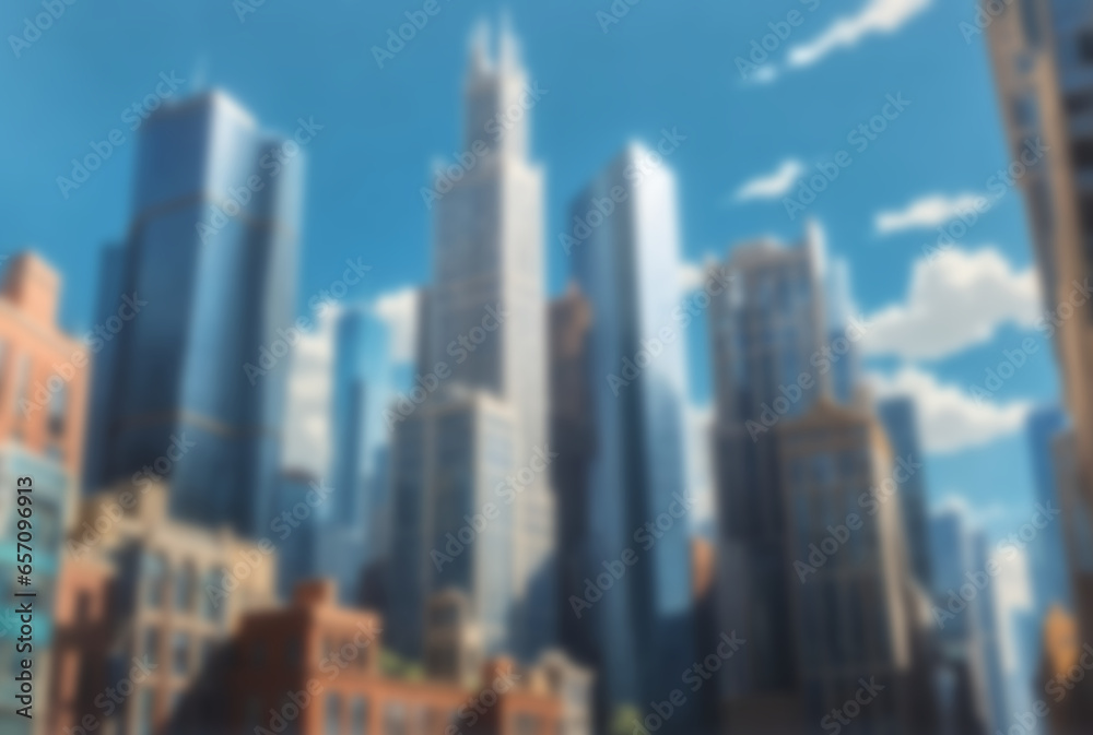 blurred background photo of skyscrapers against blue sky