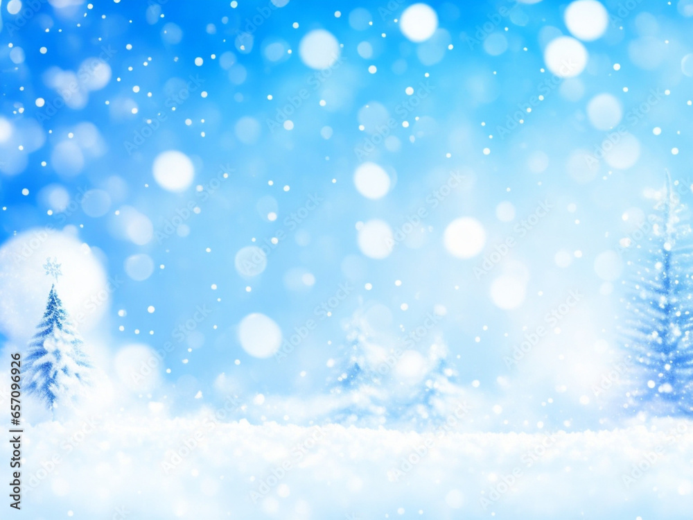 Fototapeta premium Random falling snow flakes wallpaper. Snowfall dust freeze granules. Snowfall sky white teal blue background. Snow nature scenery.