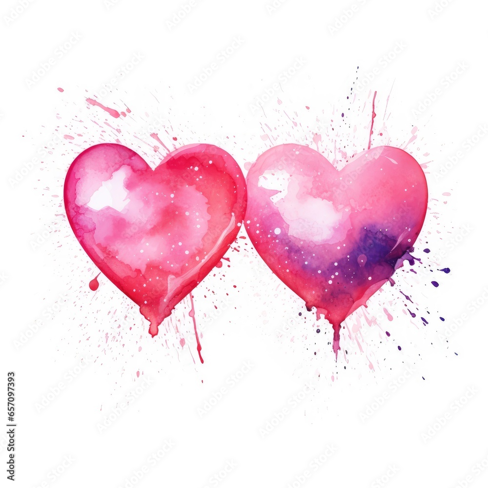 Two pink watercolor hearts for Valentine's Day