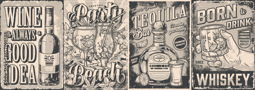 Alcoholic booze set flyer monochrome