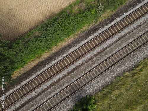 Aerial view of railroad tracks in the landscape 