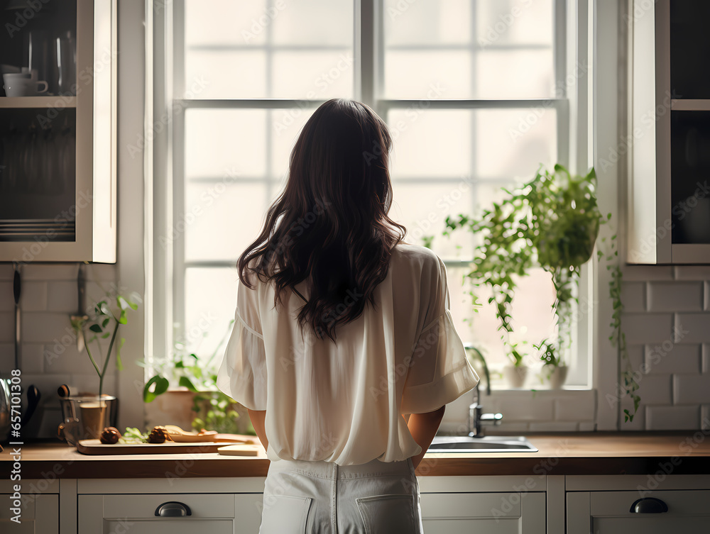 Woman Standing In Front Of A Window Woman Standing In Front Of A Window