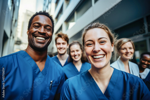 Multicultural Group of Smiling Doctors and Nurses at the Hospital