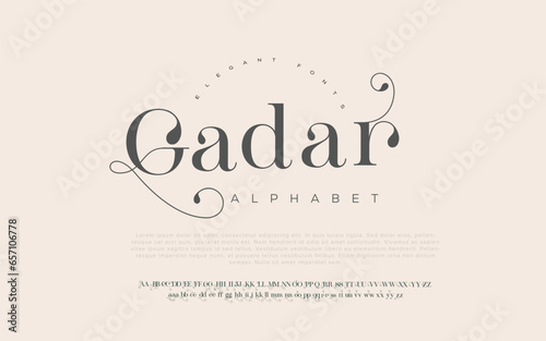 Gadar Elegant Font Uppercase Lowercase and Number. Classic Lettering Minimal Fashion Designs. Typography modern serif fonts regular decorative vintage concept. vector illustration