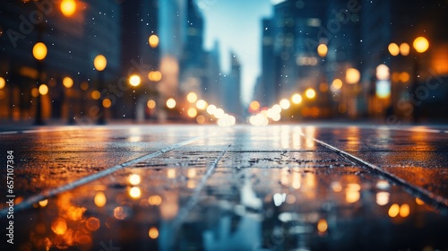Bokeh lights with blurred city street at night