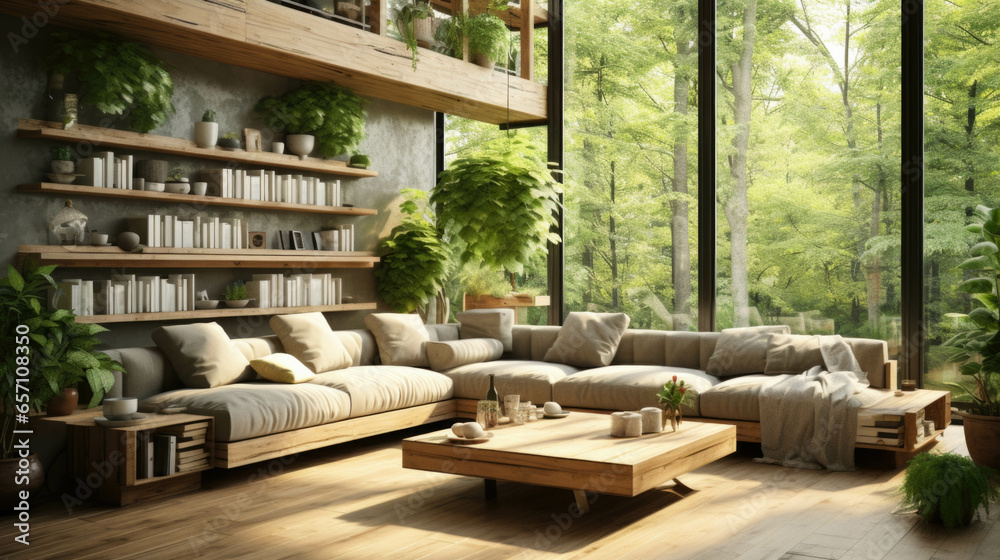 Sun lit living room with eco friendly decor