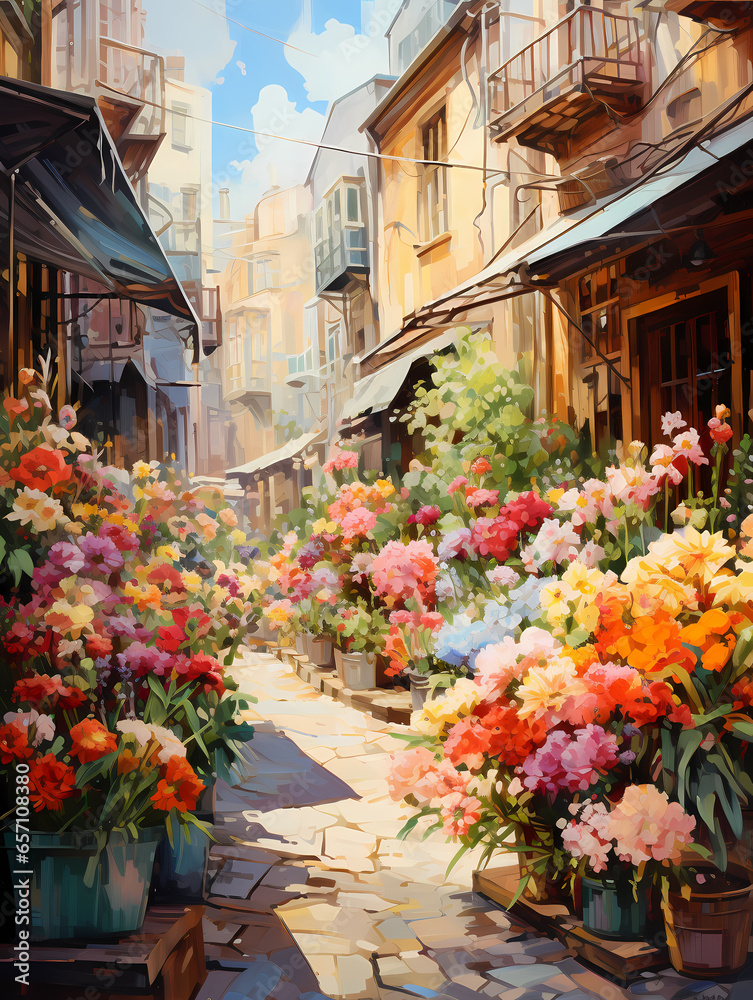 Street With Flowers In Pots