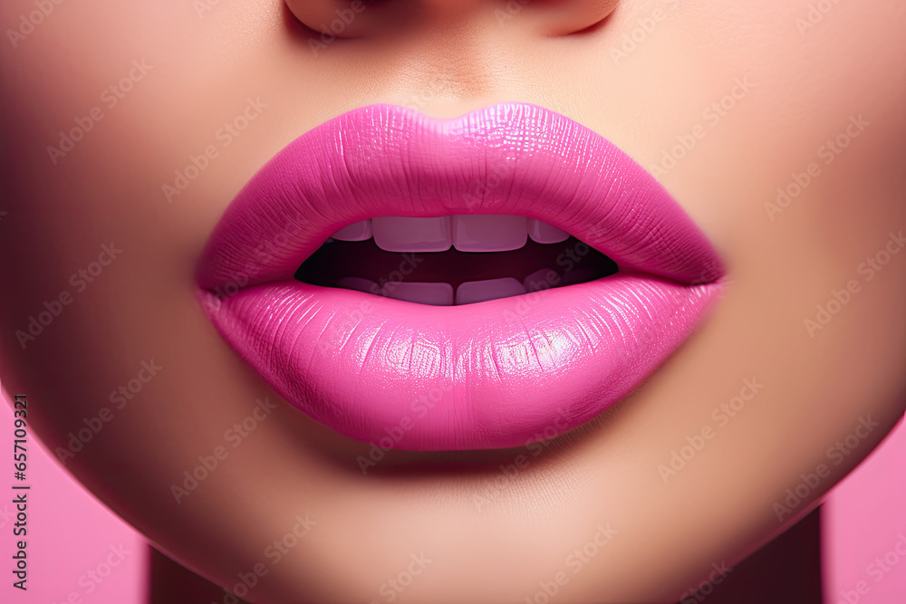 Close up of a pink woman's lips, beauty Close up of a pink woman's lips, beauty